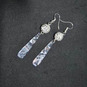 Tortoiseshell and Shamballa Earrings in Grey and White. Handmade in the UK