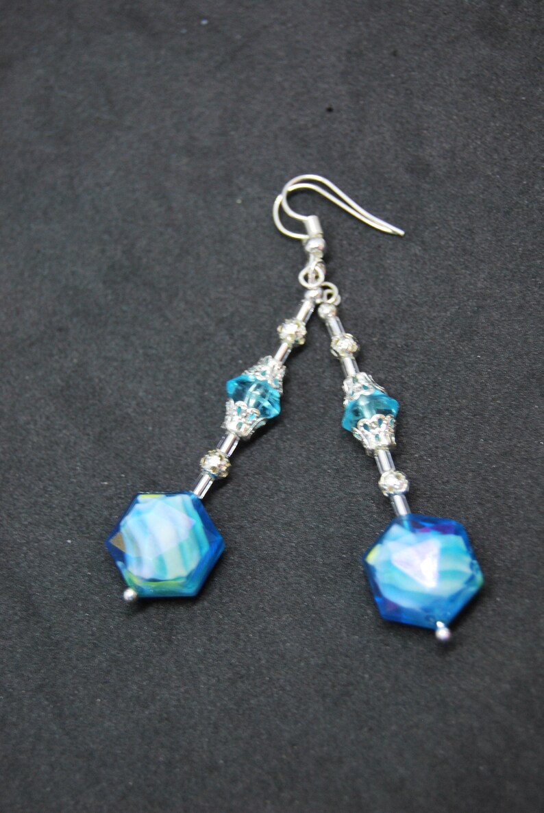 Long Bead Earrings with Swarovski Crystals & Silver Filligree. Handmade in UK image 10