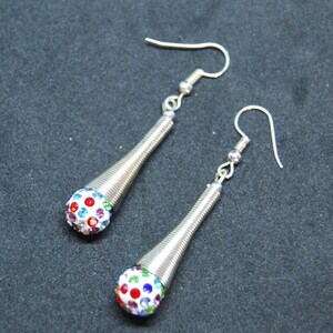 Multicoloured Shamballa Crystal Earrings with Silver Funnel. Handmade in UK