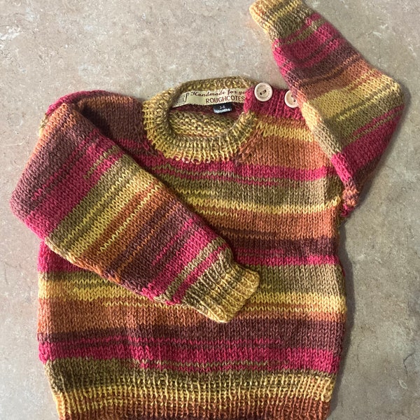 Babies 100% Wool Multi-coloured Jumper. Age 3-6 Months. Handknit in UK