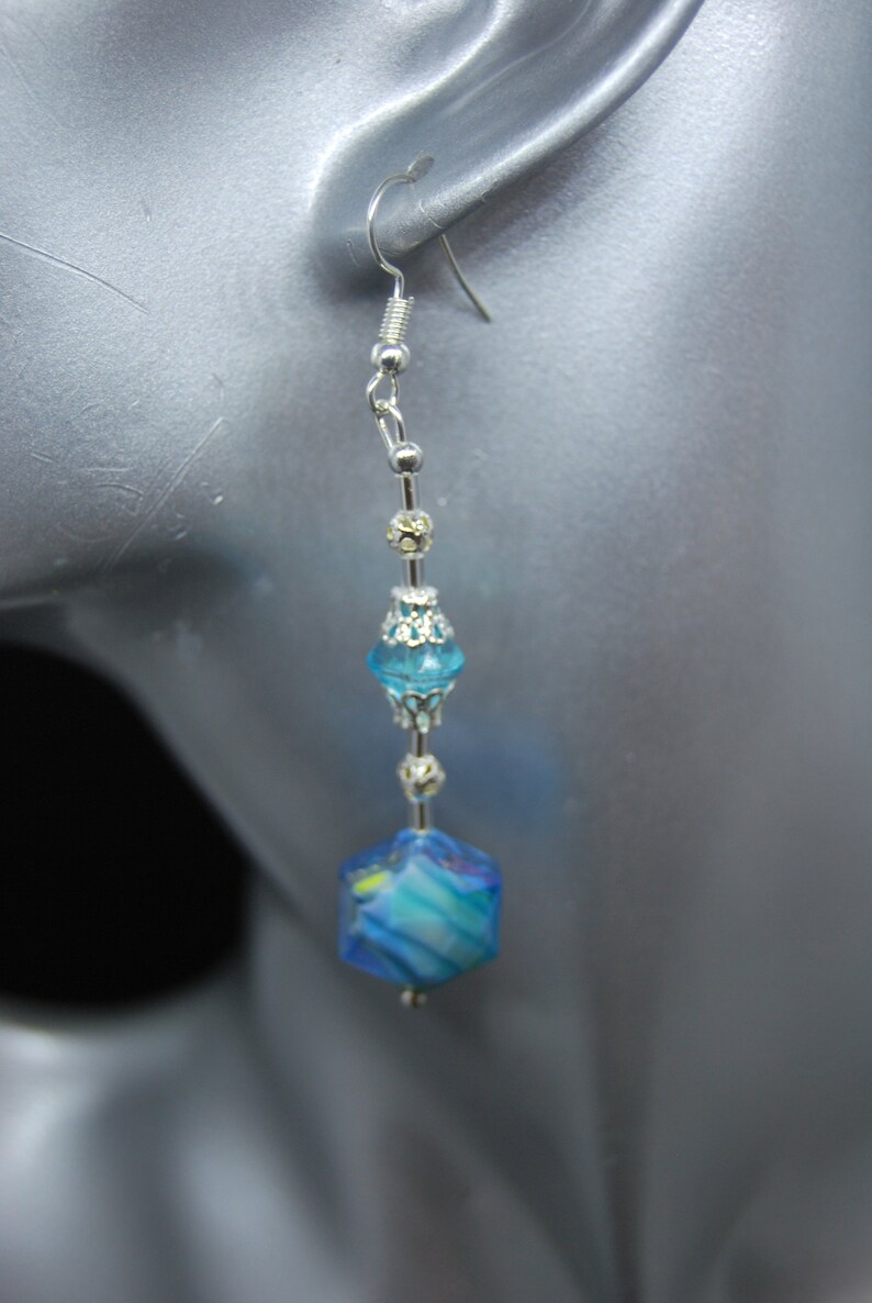 Long Bead Earrings with Swarovski Crystals & Silver Filligree. Handmade in UK image 2