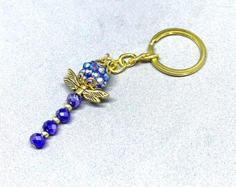 Swarovski Crystal Dragonfly Keyring, Blue Shambala Bag Charm