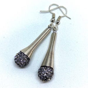 Grey Shamballa Crystal Earrings with Silver Funnel. Handmade in UK