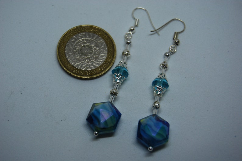 Long Bead Earrings with Swarovski Crystals & Silver Filligree. Handmade in UK image 7