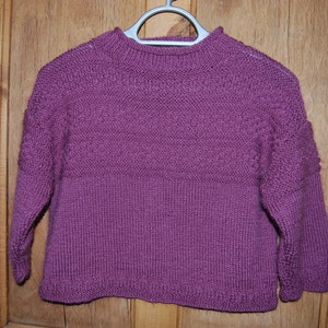 Childs Kids Handknitted Jumper in Mulberry Colour. Age 3-4. Handknit in UK.