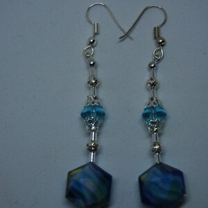 Long Bead Earrings with Swarovski Crystals & Silver Filligree. Handmade in UK image 6