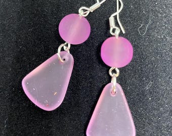 Recycled Glass Earrings in Lavender on Silver. Handmade in UK