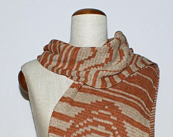Two color knit Scarf made with lambs wool, unisex knitted scarf in beige & orange yarn, bicolor scarf lambs wool, stocking stuffer , festotu