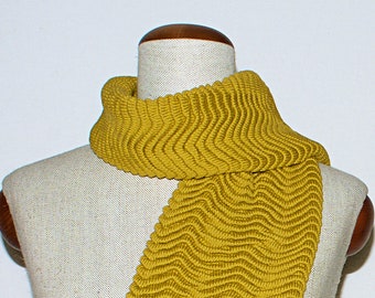 Mustard merino Knitted Scarf handmade with wool and cotton, textured knit scarf in yellow, luxury scarf for winter, festotu