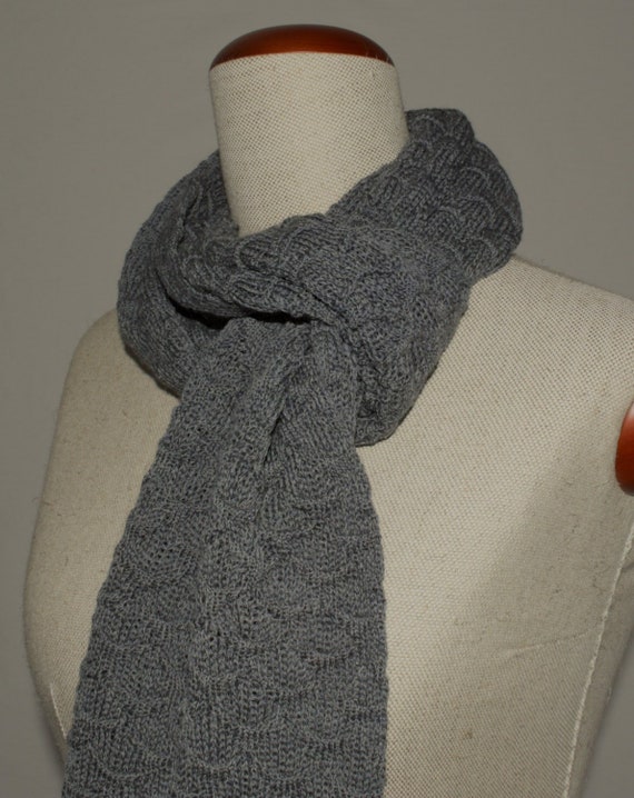 Grey Knit Scarf large knitted scarf merino handmade scarf | Etsy