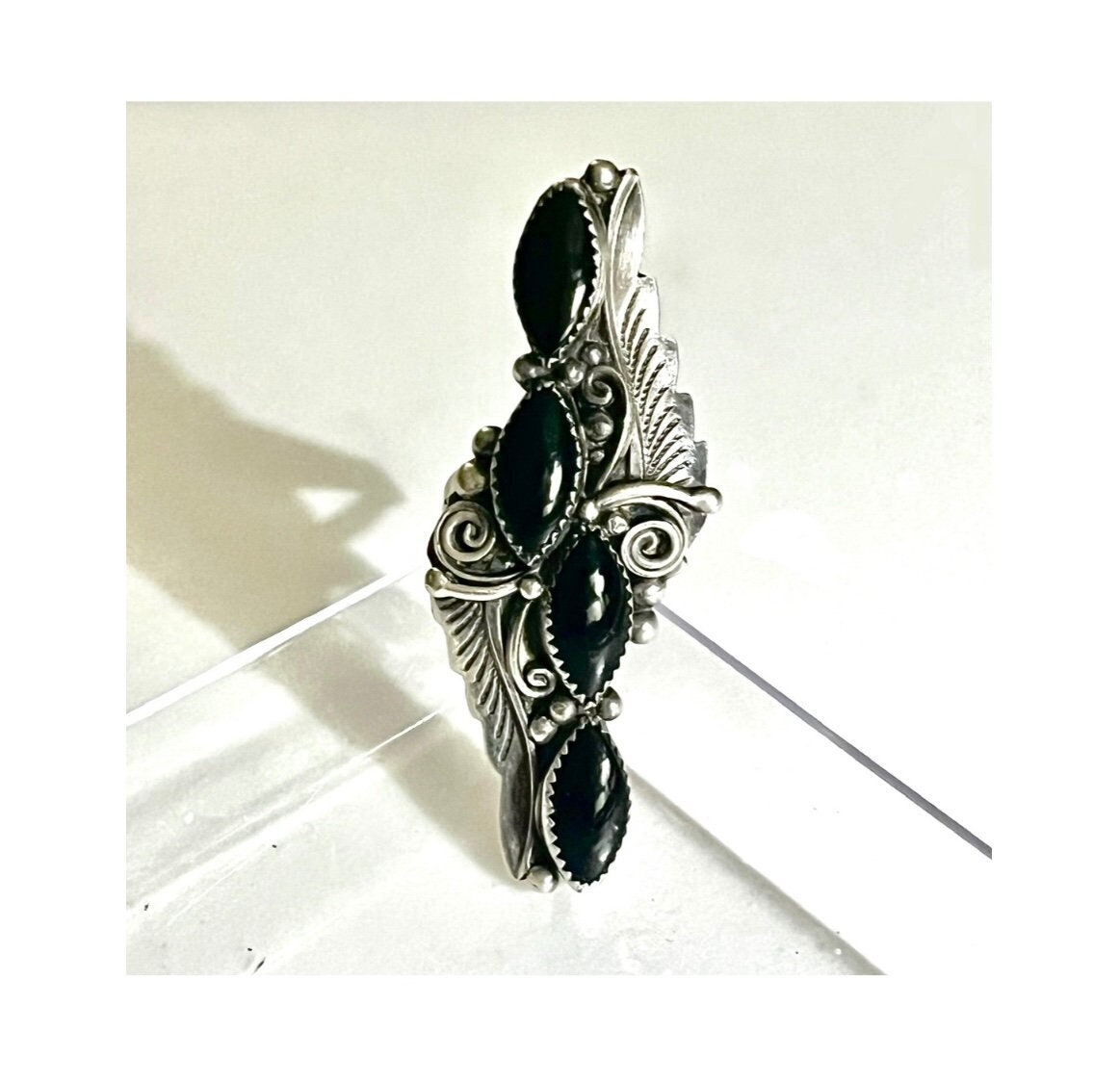 Signed - Delbert Gordon, Navajo. Vintage Sterling Silver Onyx Ring