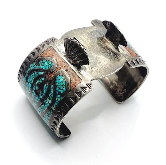 Important Cut Out Geomtrics Vintage Native American Navajo Turquoise Sterling Silver Bracelet Important Cut Out Geomtrics Vintage Native American Navajo Turquoise Sterling Silver Bracelet