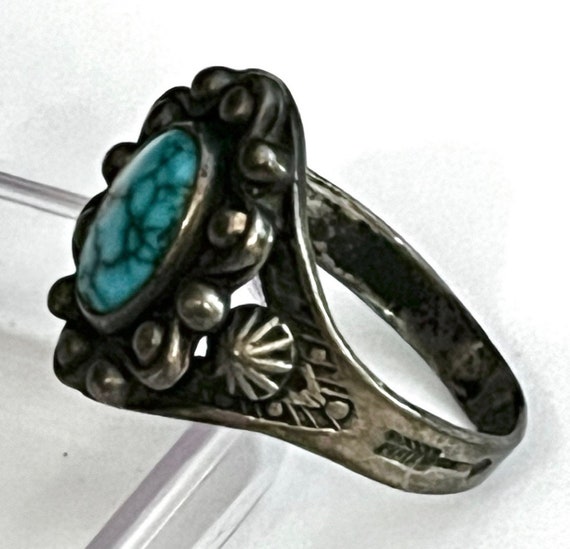 Old Pawn Navajo 1940s “Chinese Turquoise” Sterlin… - image 3