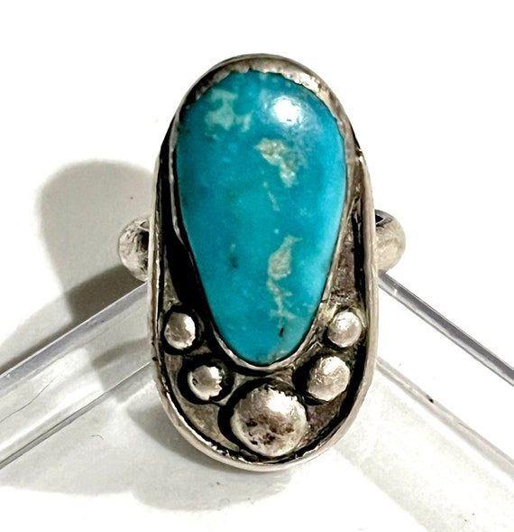 Dramatic Vintage Native American Navajo Candelaria Turquoise Sterling Silver Ring Old Dramatic Vintage Native American Navajo Candelaria Turquoise Sterling Silver Ring Old