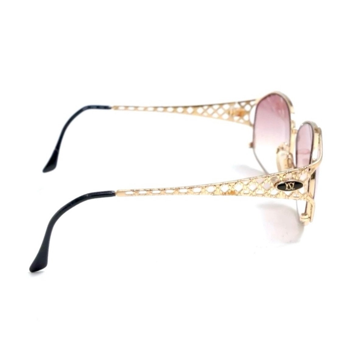 Vintage 1990s YSL Gold Lattice Frame Rose Lens Sunglasses  display picture 1
