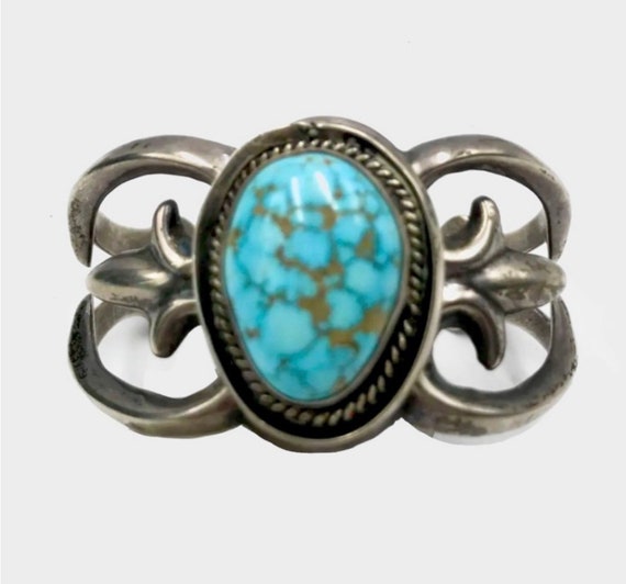 Navajo Vintage Sandcast Sterling Silver “Turquois… - image 1