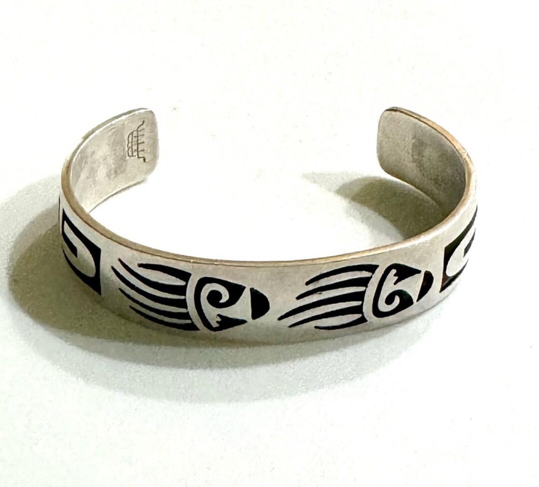 Signed - Manuel Hoyungowa, Hopi. Vintage Sterling Silver Overlay