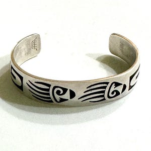 Signed - Manuel Hoyungowa, Hopi. Vintage Sterling Silver Overlay