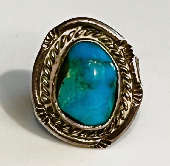 Old Pawn Navajo Sterling Silver Ajax Turquoise Ring