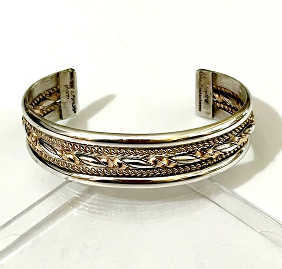Al Toadacheene Vintage Native American Navajo Sterling Silver Sun Stamp Bracelet Al Toadacheene Vintage Native American Navajo Sterling Silver Sun Stamp Bracelet