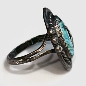 Old Pawn Navajo 1930s Sterling Silver Natural Kingman Turquoise Ring image 2