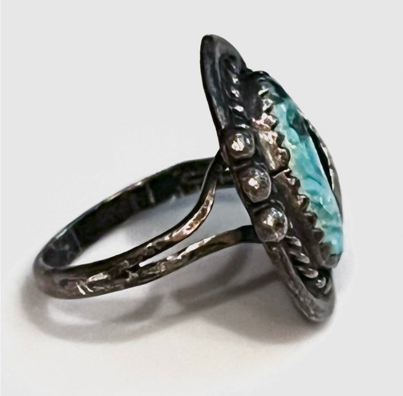 Old Pawn Navajo 1930s Sterling Silver Natural Kingman Turquoise Ring image 2