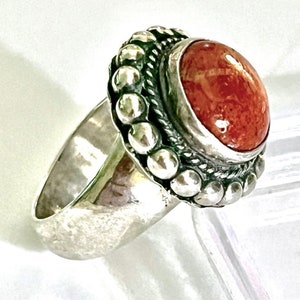 Signed,Southwestern Vintage Sterling Silver Red Jasper Ring