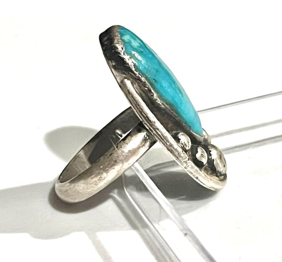 Dramatic Vintage Native American Navajo Candelaria Turquoise Sterling Silver Ring Old Dramatic Vintage Native American Navajo Candelaria Turquoise Sterling Silver Ring Old