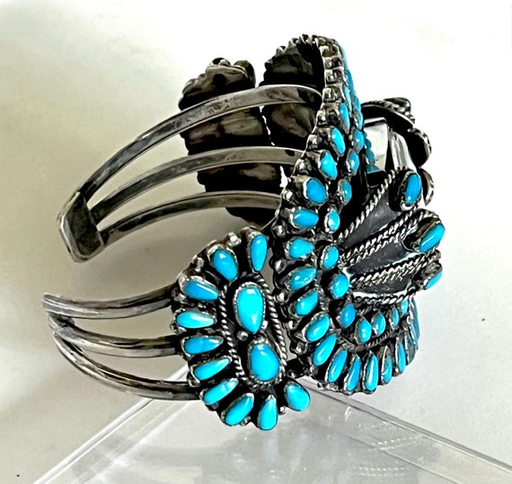 Signed,Navajo Old Pawn Vntg Sleeping Beauty Turquoise Sterling Watch Cuff Handcrafted Old Pawn Sterling Silver and Natural Sleeping  main image 3