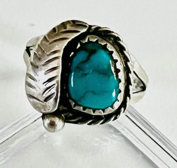 Old Pawn Navajo Sterling Silver “Lone Mountain” Turquoise Ring