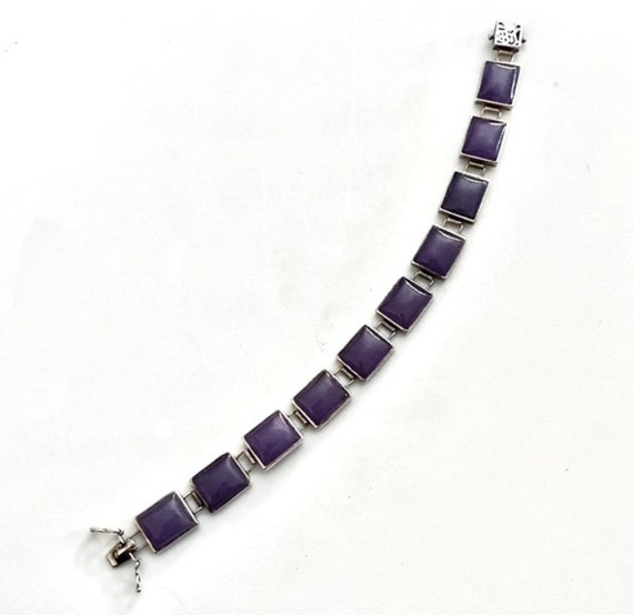 Jade, Vintage Lavender Jade Sterling Silver Link … - image 3