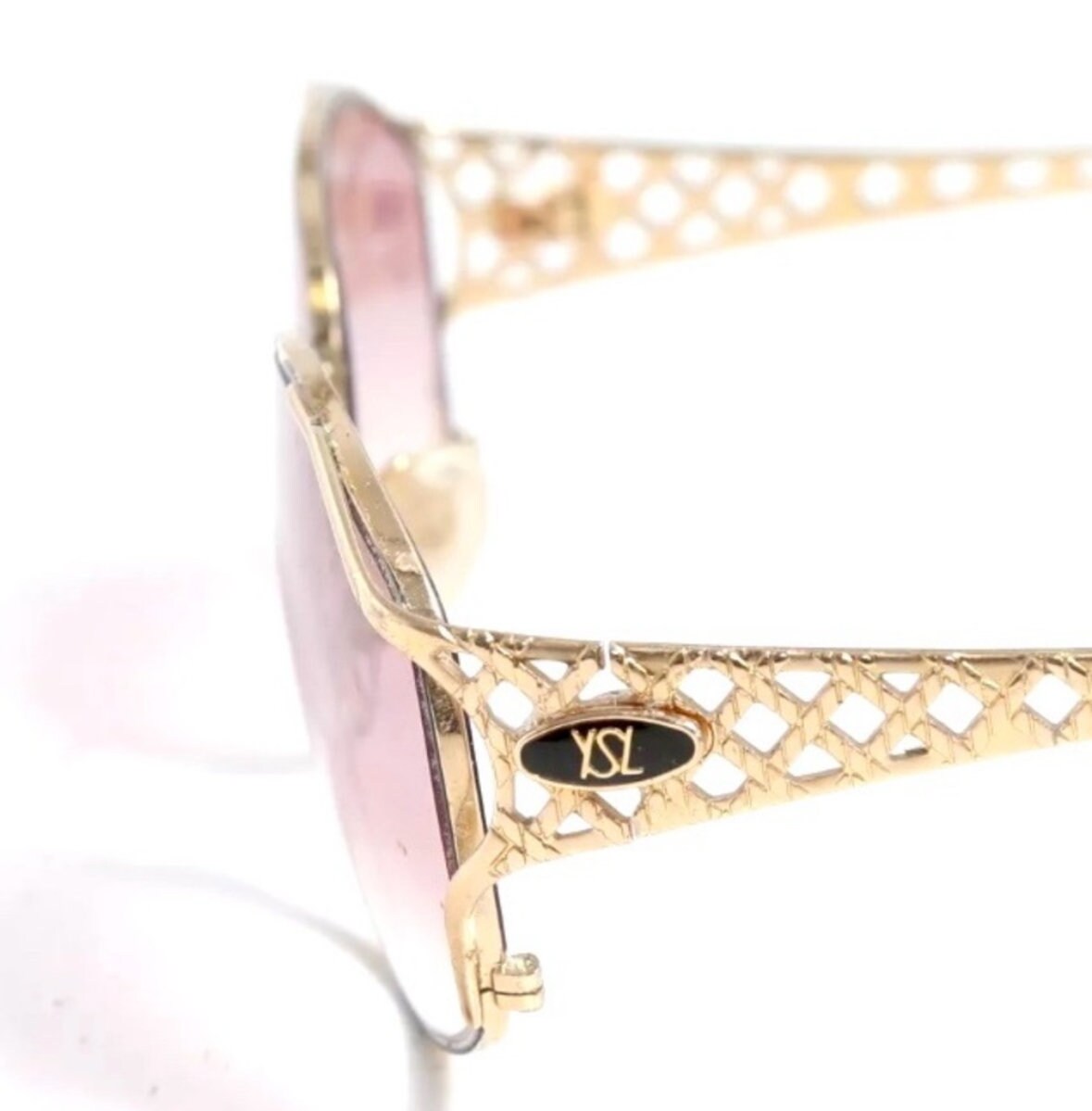 Vintage 1990s YSL Gold Lattice Frame Rose Lens Sunglasses  display picture 1