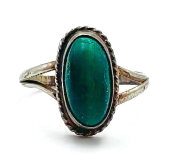 Navajo Vintage Sterling Silver Rich Green Malachi… - image 1