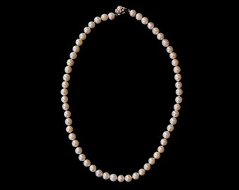 OFERTA * Collar vintage de perlas barrocas Akoya color crema de 45 cm (18 pulgadas) de los años 50 con cierre de perlas y oro blanco de 14 quilates