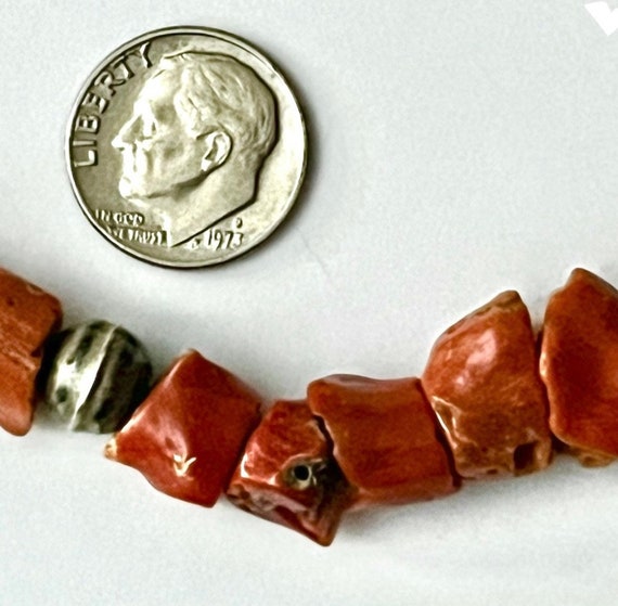 Old Pawn Navajo 1940s Natural Red Coral Sterling … - image 3