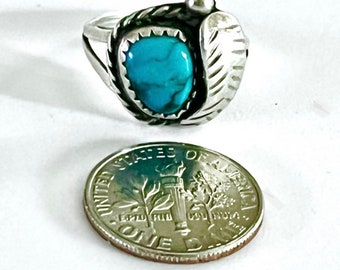 アクセサリー T.Tlone mountain turquoise old pawn Old Pawn Handcrafted Turquoise & Sterling Silver Inlay Ring
