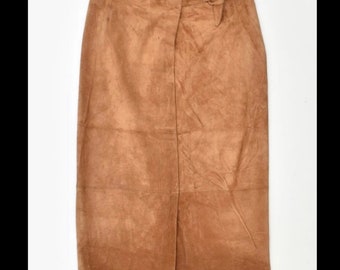 Italian Calf suede Vintage midi skirt, faux wrap front, walking slit *EVC