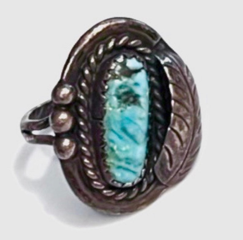 Old Pawn Navajo 1930s Sterling Silver Natural Kingman Turquoise Ring image 3