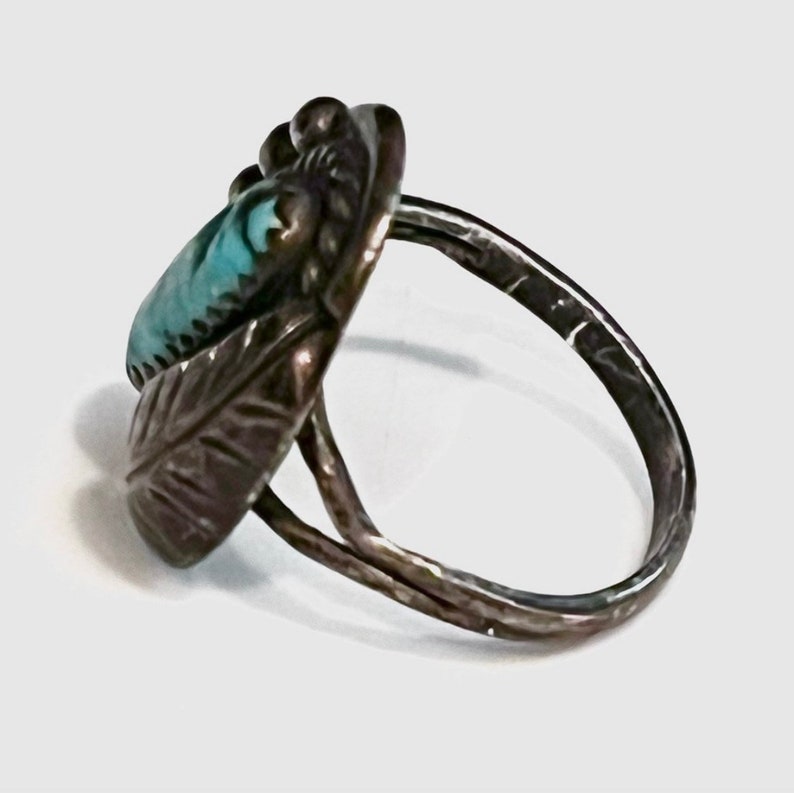 Old Pawn Navajo 1930s Sterling Silver Natural Kingman Turquoise Ring image 6