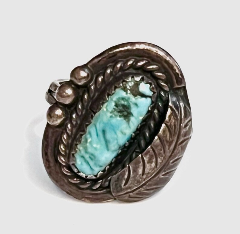 Old Pawn Navajo 1930s Sterling Silver Natural Kingman Turquoise Ring image 1