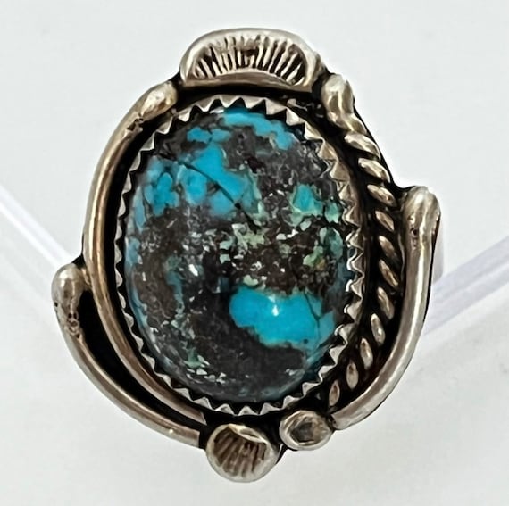 Old Pawn Navajo Sterling Silver “Candelaria” Turquoise Ring