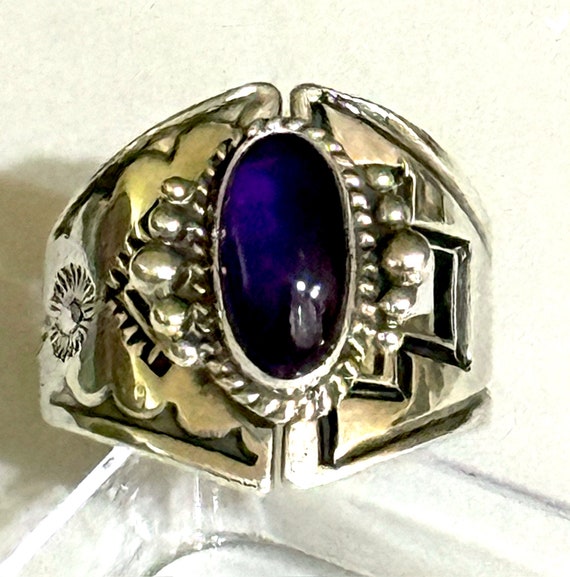 Signed- Leta Parker, Vintage Navajo Sterling Silver Amethyst Ring