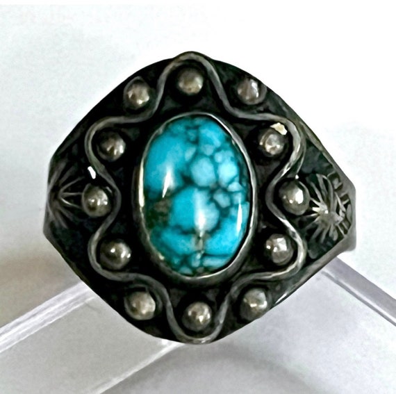 Old Pawn Navajo 1940s “Chinese Turquoise” Sterlin… - image 1