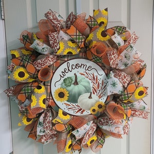 Welcome Fall wreath, Fall Pumpkin wreath