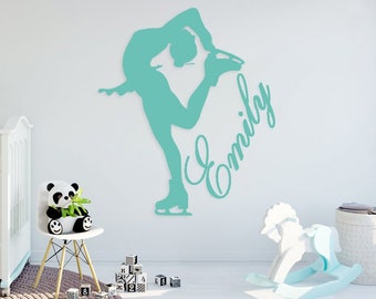 Custom Figure Skater Wall Decal with Name, Figure Skater decal, Figure Skater Sticker, Figure Skating Decal, Female Figure Skater Wall Decal