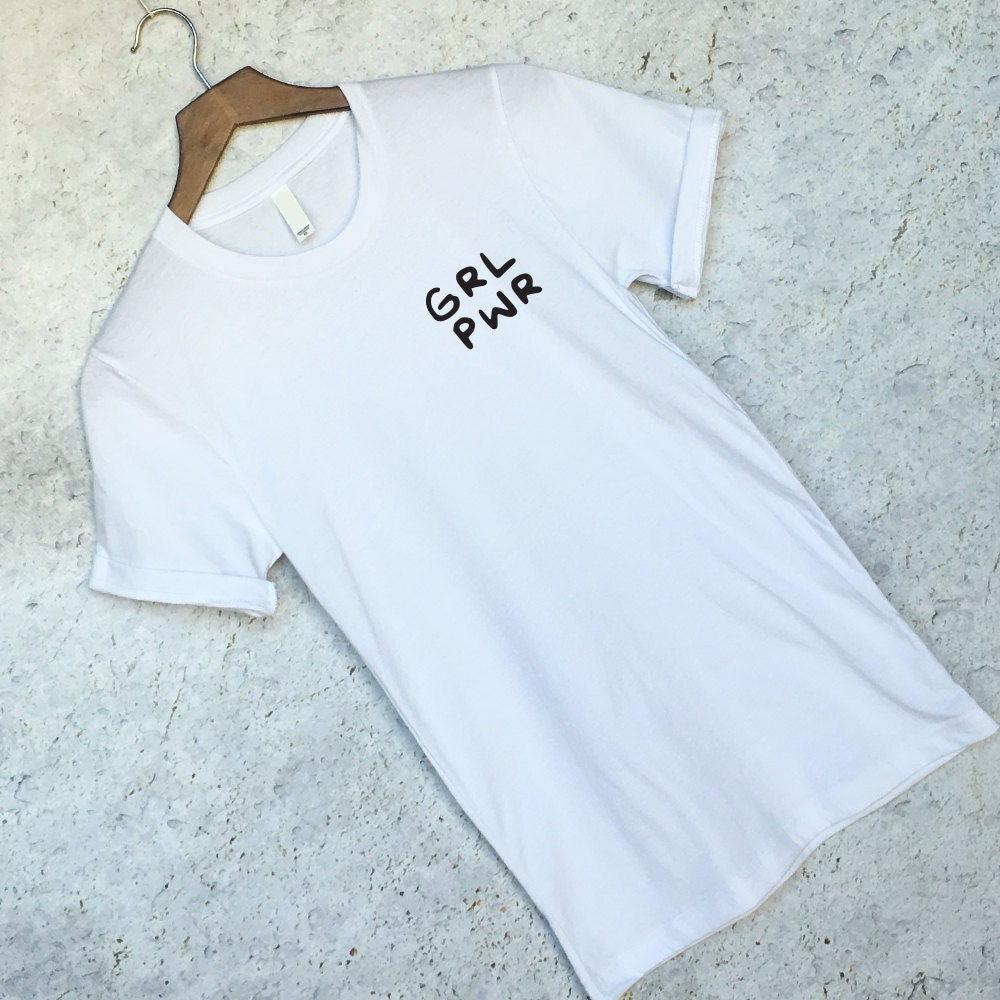 GRL PWR Girl Power Pocket Tee Shirt in White for Women | Etsy