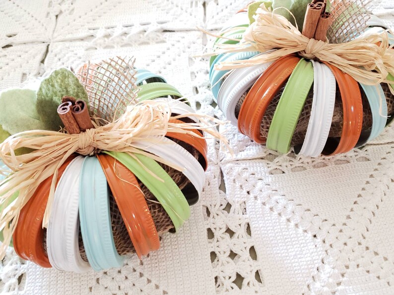 Autumn Mason Jar Lid Pumpkins Pumpkins Pumpkin Decor Tabletop Decor Fall Centerpieces Mason Jar Decorations Mason Jars Fall
