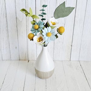 Blue & White Felt Flower Bouquet: Handmade Wildflower Daisy Arrangement