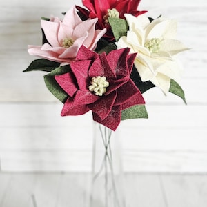 Large Single Poinsettia Felt Flower Stem, Faux Holiday Poinsettia Stems, Assorted Poinsettia Flowers, DIY Custom Holiday Arrangements