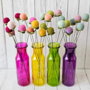 Assorted Single Pompom Billy Ball Felt Flower Stem, Felt Pompom Balls, Felt Bouquet, Felt Balls, Nursery Decor, Felt Balls, Minimalist Decor image 1